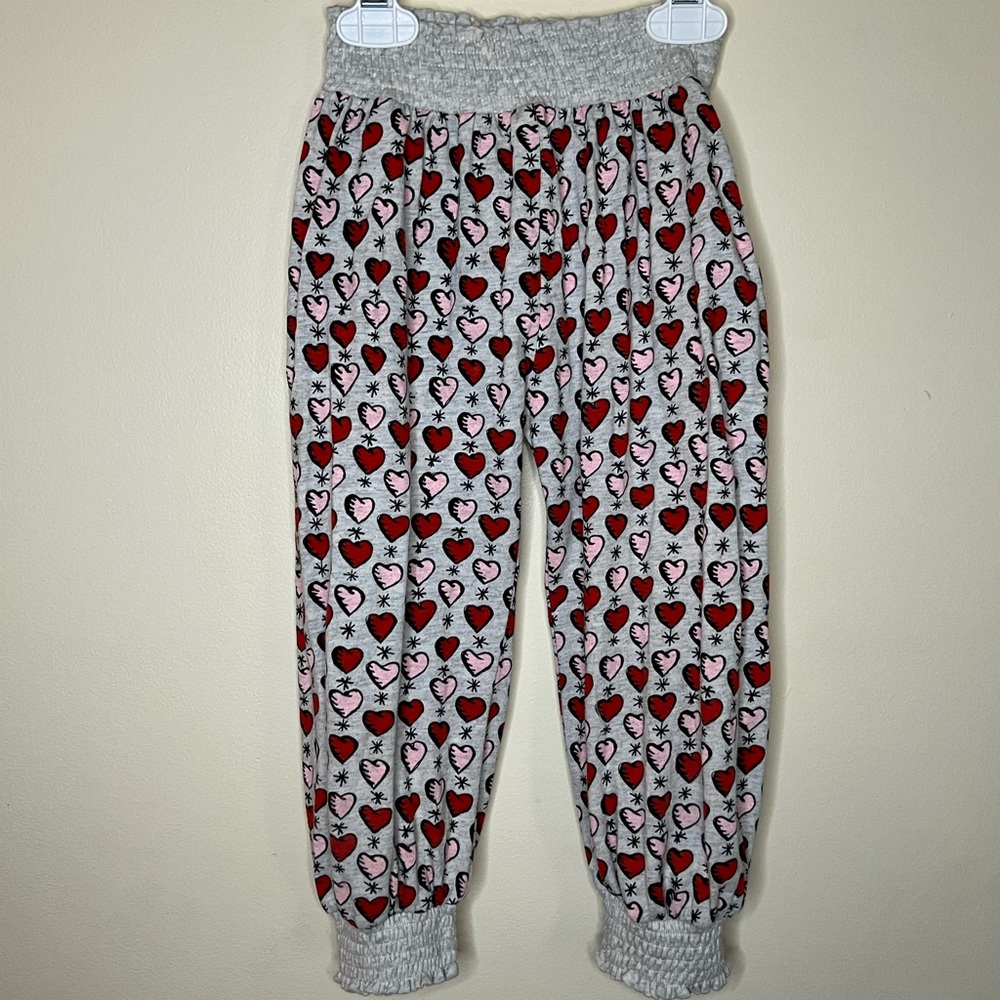 LITTLE WINGS ORGANIC HEART HAREM JOGGER PANTS PINK RED GRAY HEARTS PAPER WINGS 3